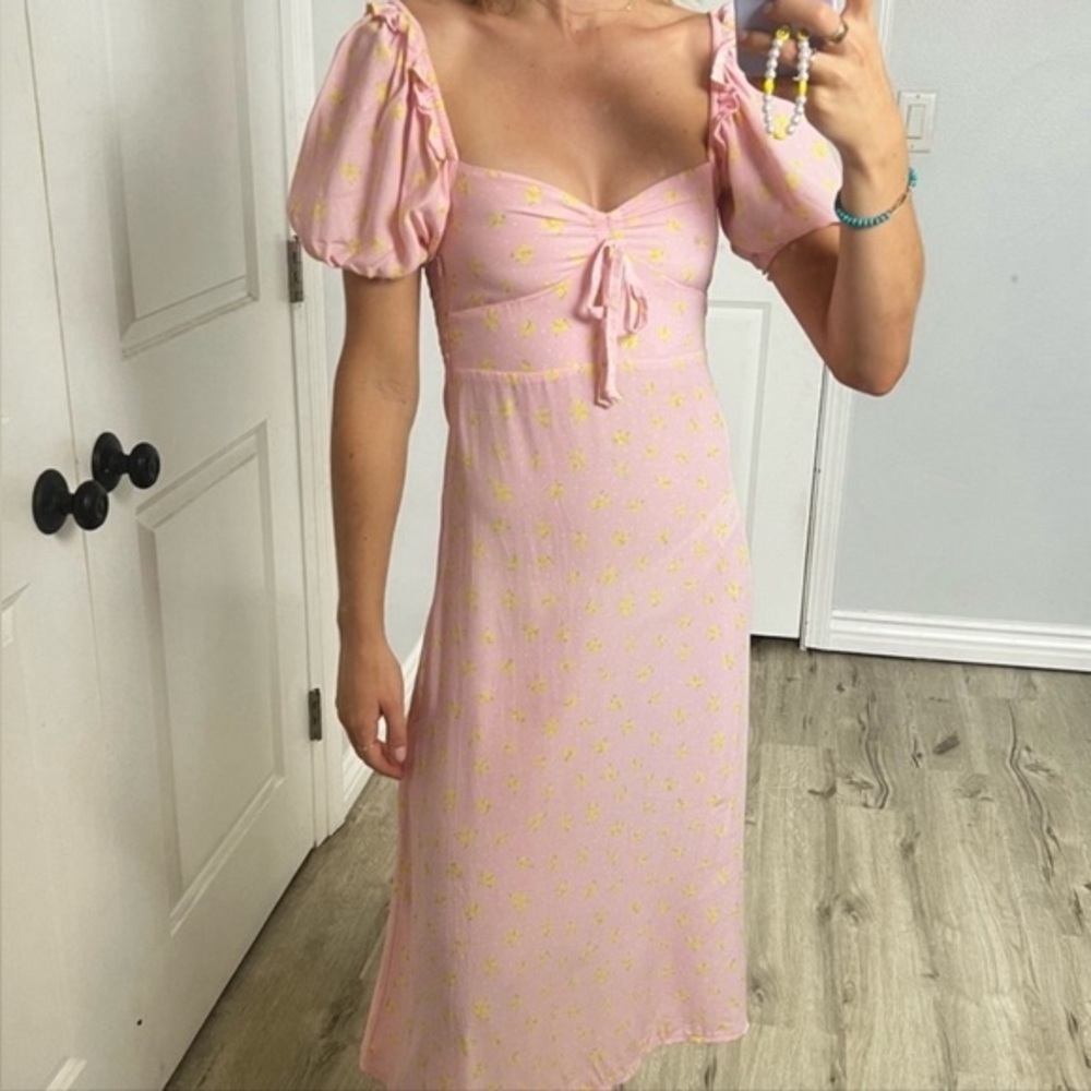 Faithfull the Brand Pink Yellow and green Floral dress